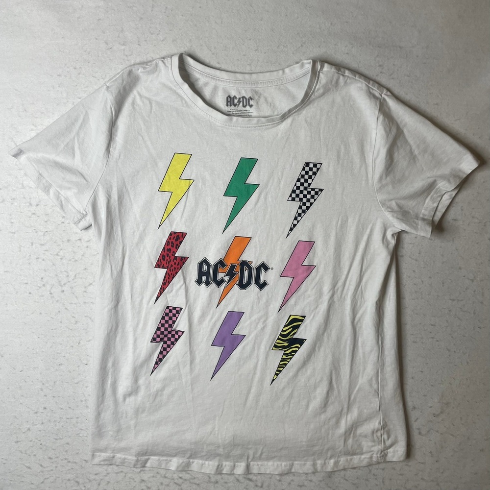 ACDC Lightning‎ Bolt Graphic T Shirt White 1X 60% Cotton 40% Polyester